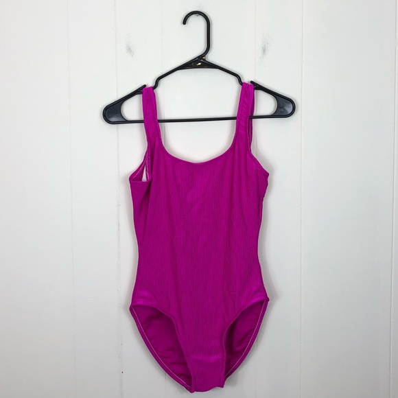 Vintage 90s Jantzen Shimmery Fuchsia One Piece Swimsuit Sz S - Picture 1 of 8